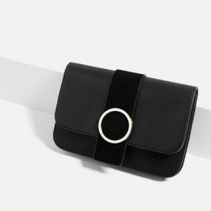 Zara Black Split Suede Buckle Clutch